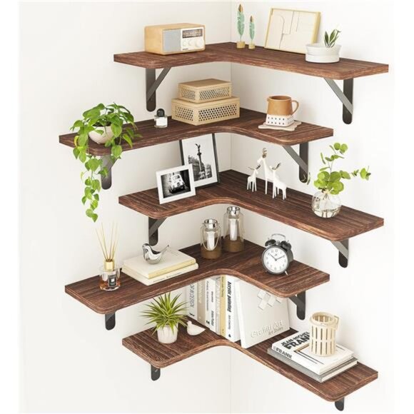 Floating Shelves for Wall, Rustic Wood Wall Mounted Corner Shelf for Bathroom - Picture 1 of 7